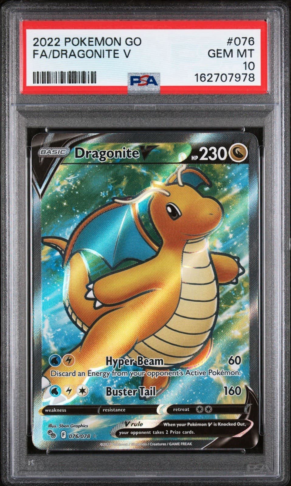 Dragonite V Pokemon GO 076/078 Full Art Holo EN 2022 PSA 10