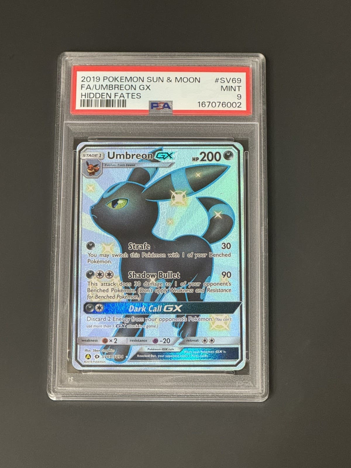 2019 Pokemon Sun & Moon Hidden Fates #SV69 FA Umbreon GX PSA 9 MINT