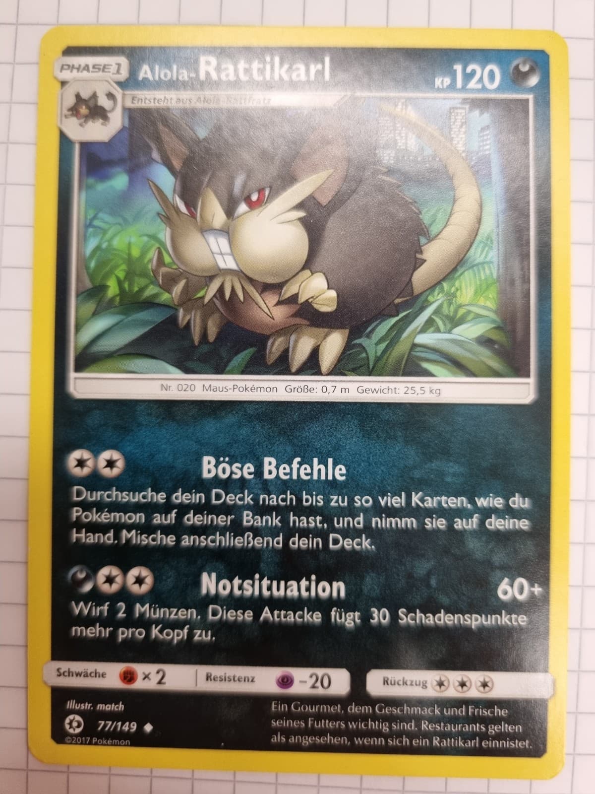 Pokémonkarte Alola-Rattikarl 77/149 Sonne & Mond