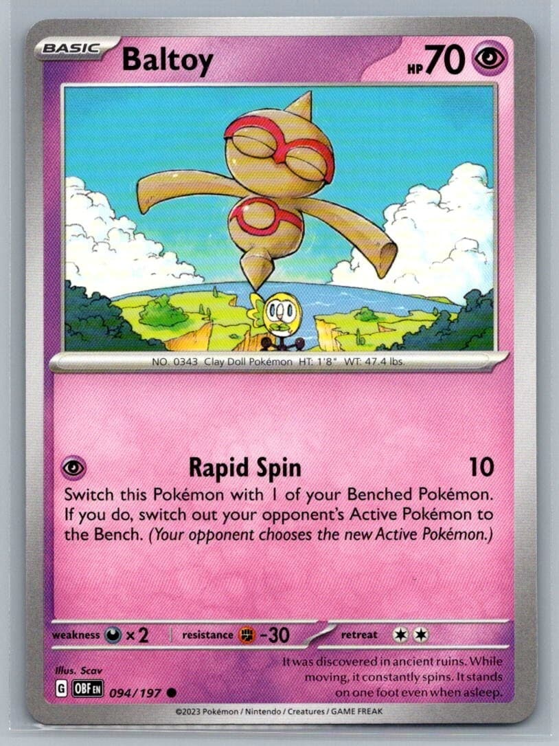 Baltoy 94/197 Obsidian Flames Common Pokémon TCG 2023