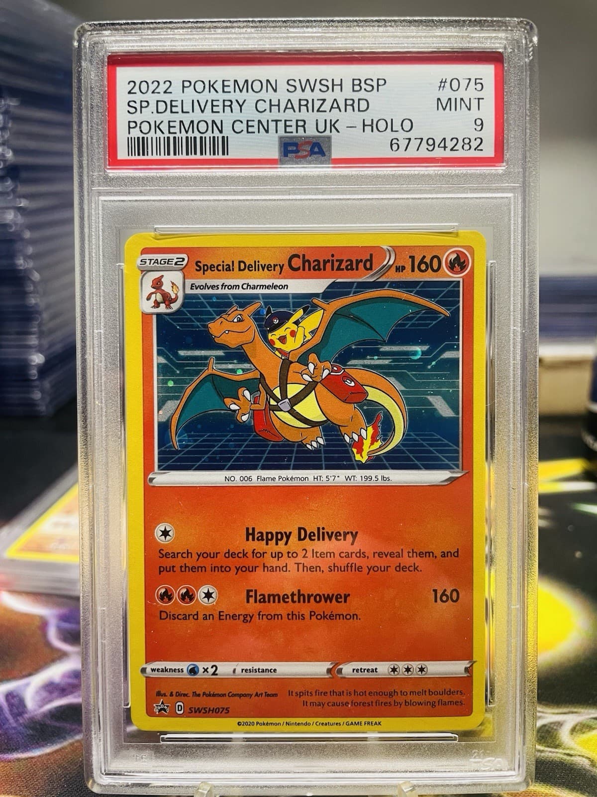PSA 9 Special Delivery Charizard SWSH075 UK Pokemon Center Black Star Promo Card
