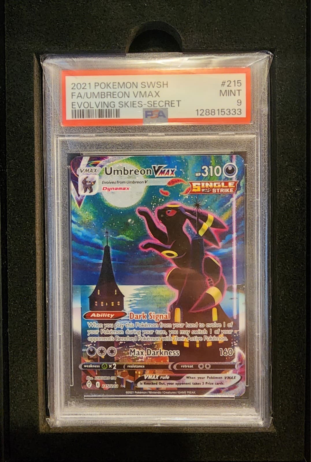 Umbreon VMAX 215/203 Evolving Skies Secret Rare Alt Art Holo PSA 9