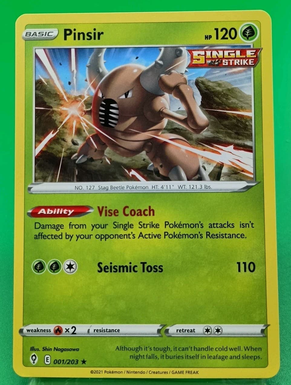 Pinsir Single Strike Regular Rare Grass EVOLVING SKIES Pokemon TCG Card 001/203