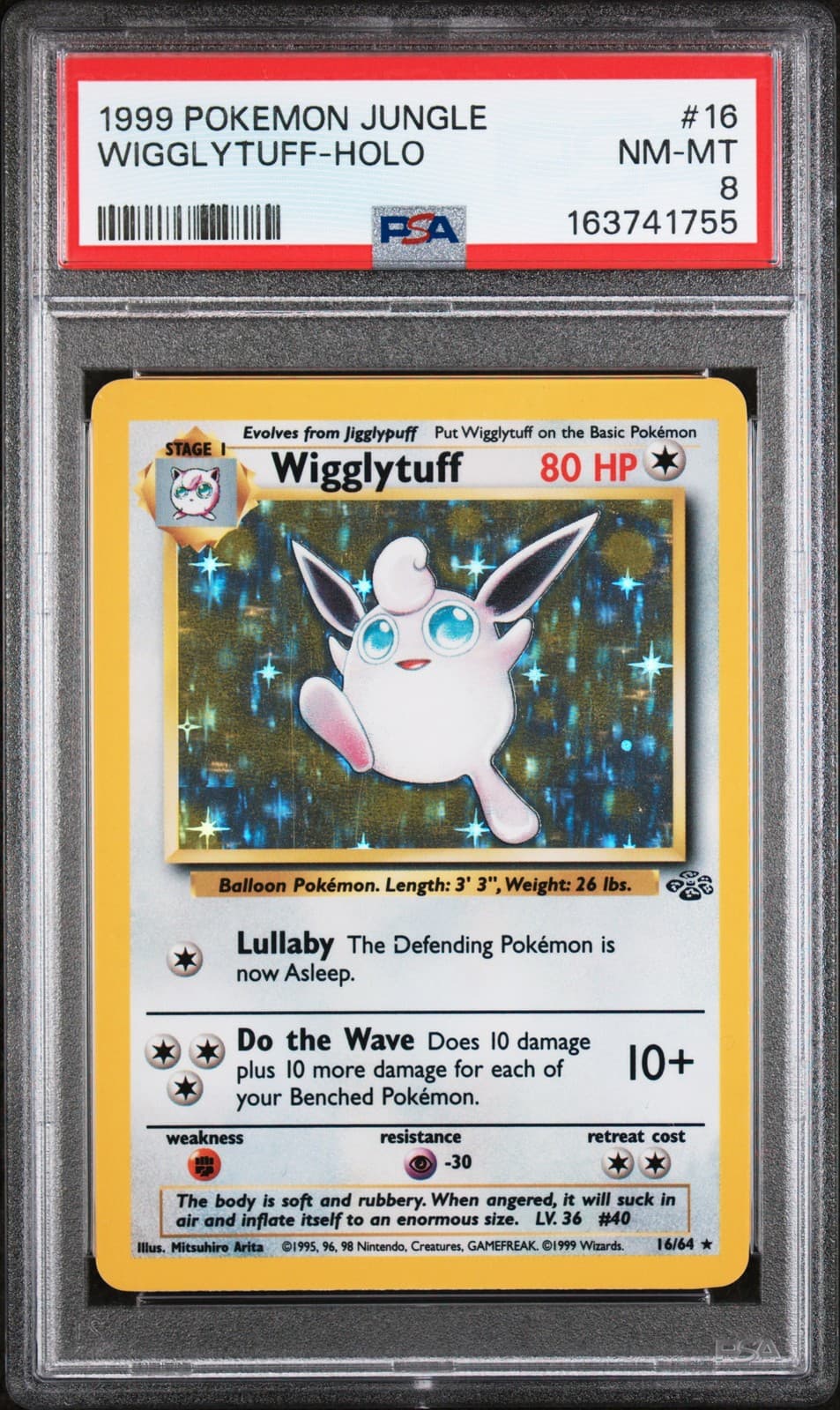1999 POKEMON JUNGLE #16 WIGGLYTUFF-HOLO PSA 8