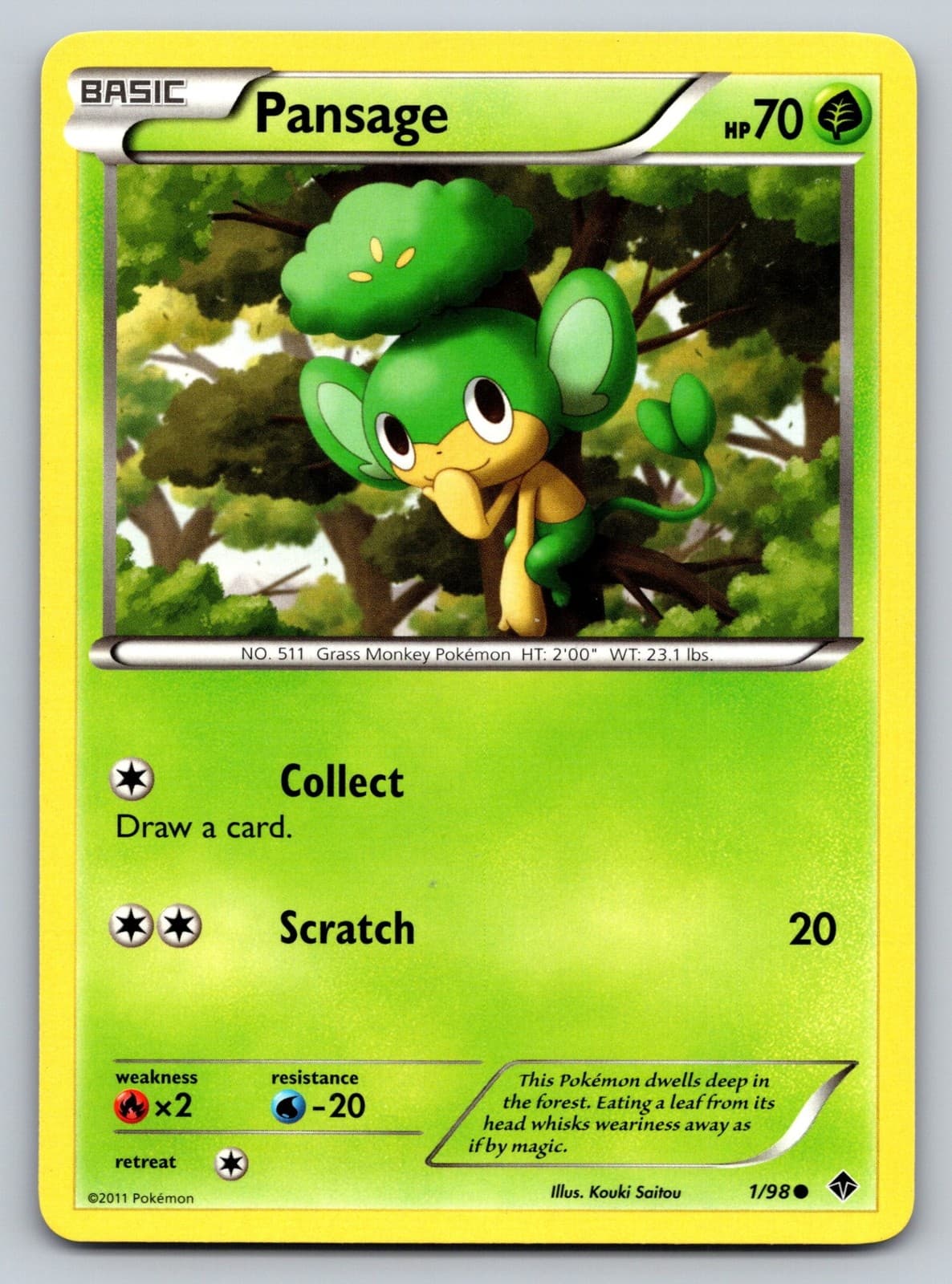 Pansage 1/98 Emerging Powers Pokemon Card - NM