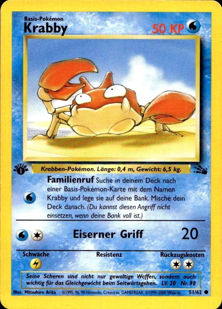 Pokémon Krabby Fossil #51 🇩🇪AA-003