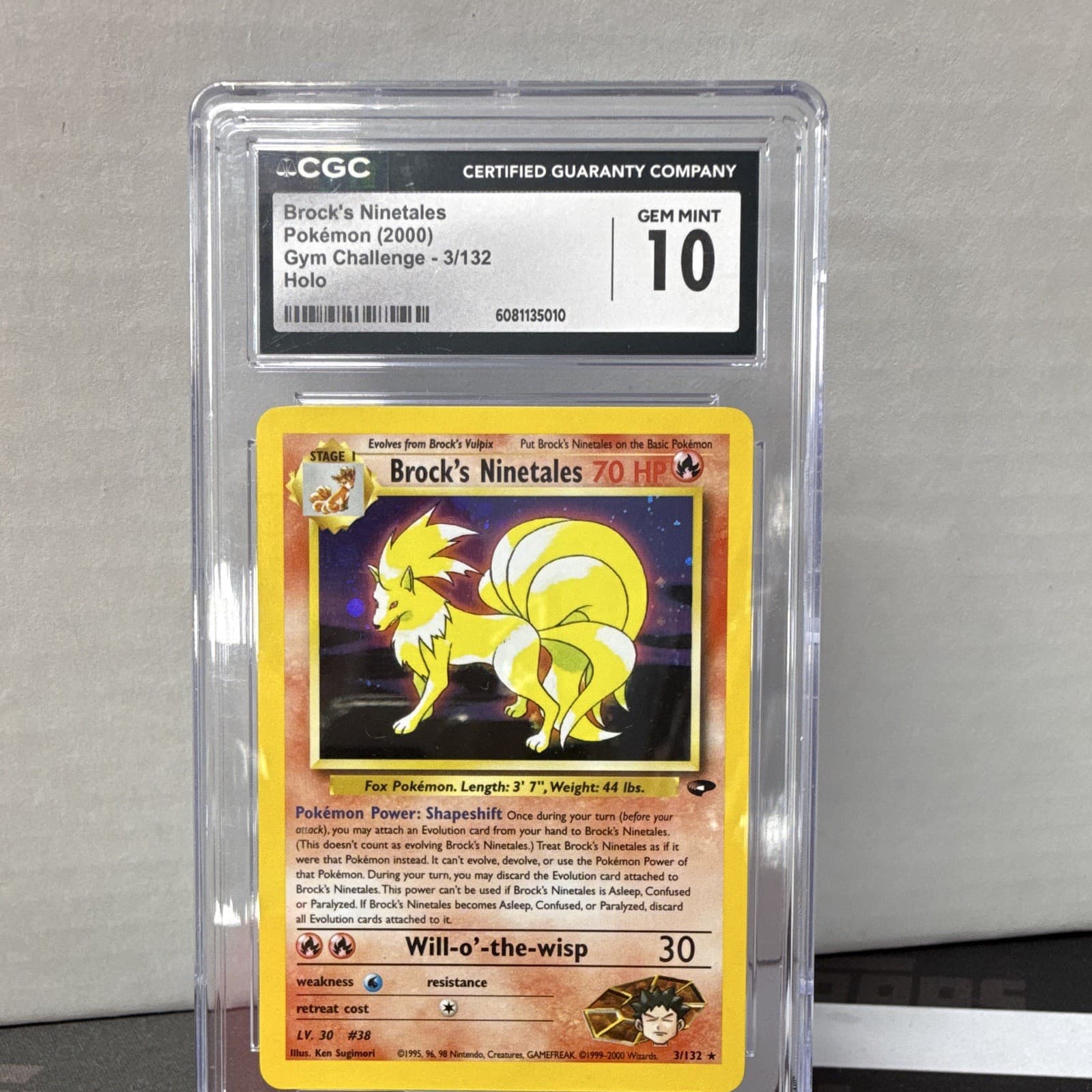 Brock's Ninetales 3/132 Gym Challenge Holo CGC 10