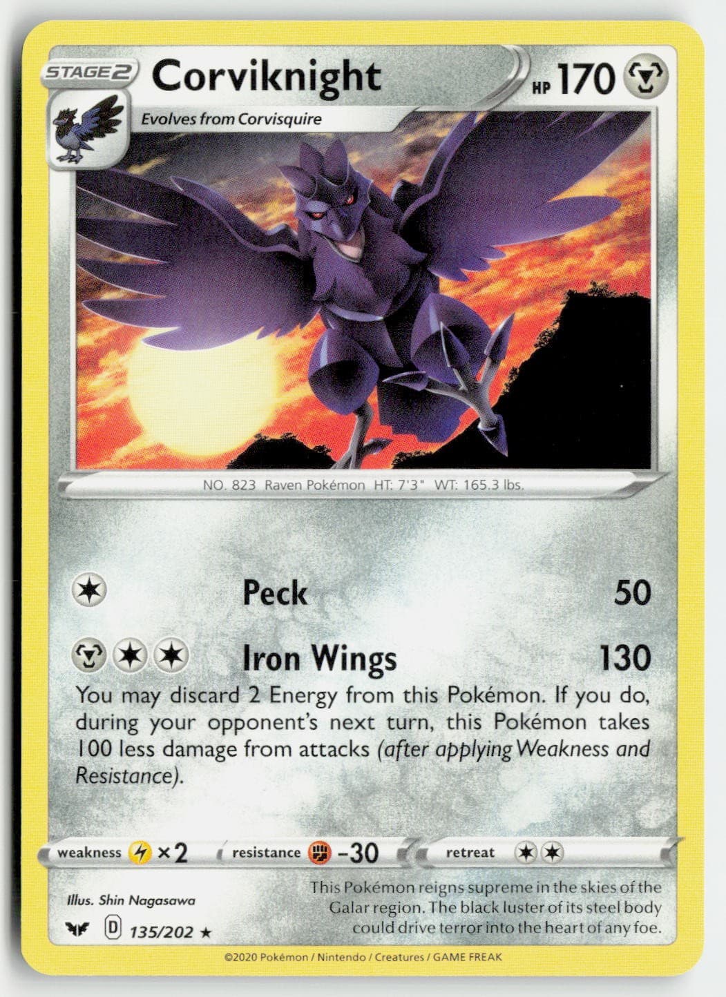 CORVIKNIGHT 135/202 RARE SWORD & SHIELD POKEMON NEAR MINT
