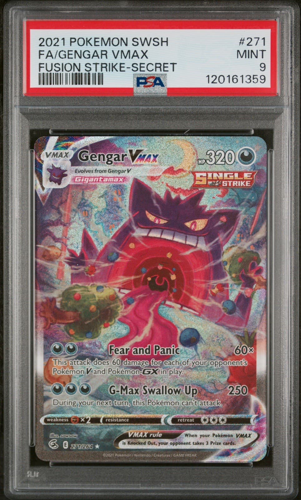 Pokemon Gengar Vmax Fusion Strike Alt Art 271/264 Secret PSA 9 Mint