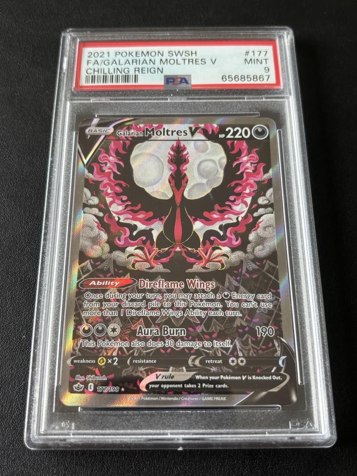 Galarian Moltres V 177/198 Chilling Reign 2021 PSA 9 Alt Full Art Holo