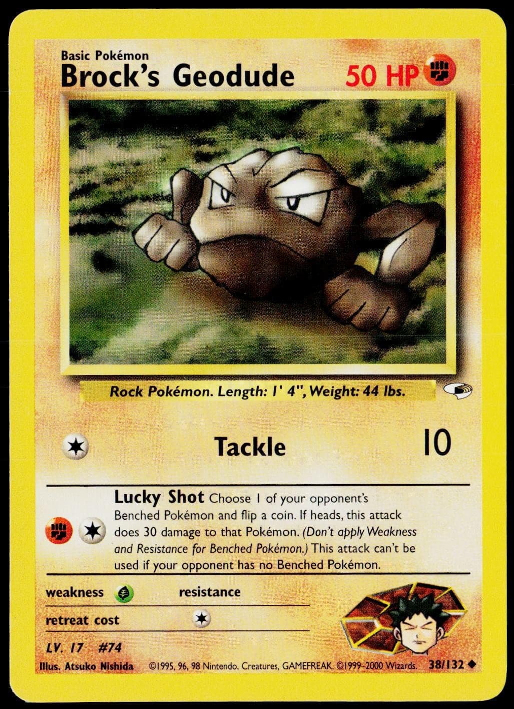 Brock's Geodude 38/132 Uncommon Gym Heroes Pokemon Unlimited Lightly Played