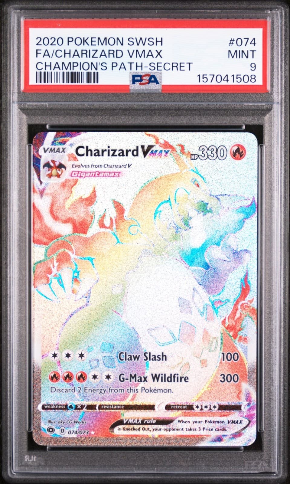 Charizard VMAX PSA 9 Champion's Path Rainbow Rare Full Art 074/073 Pokemon Card
