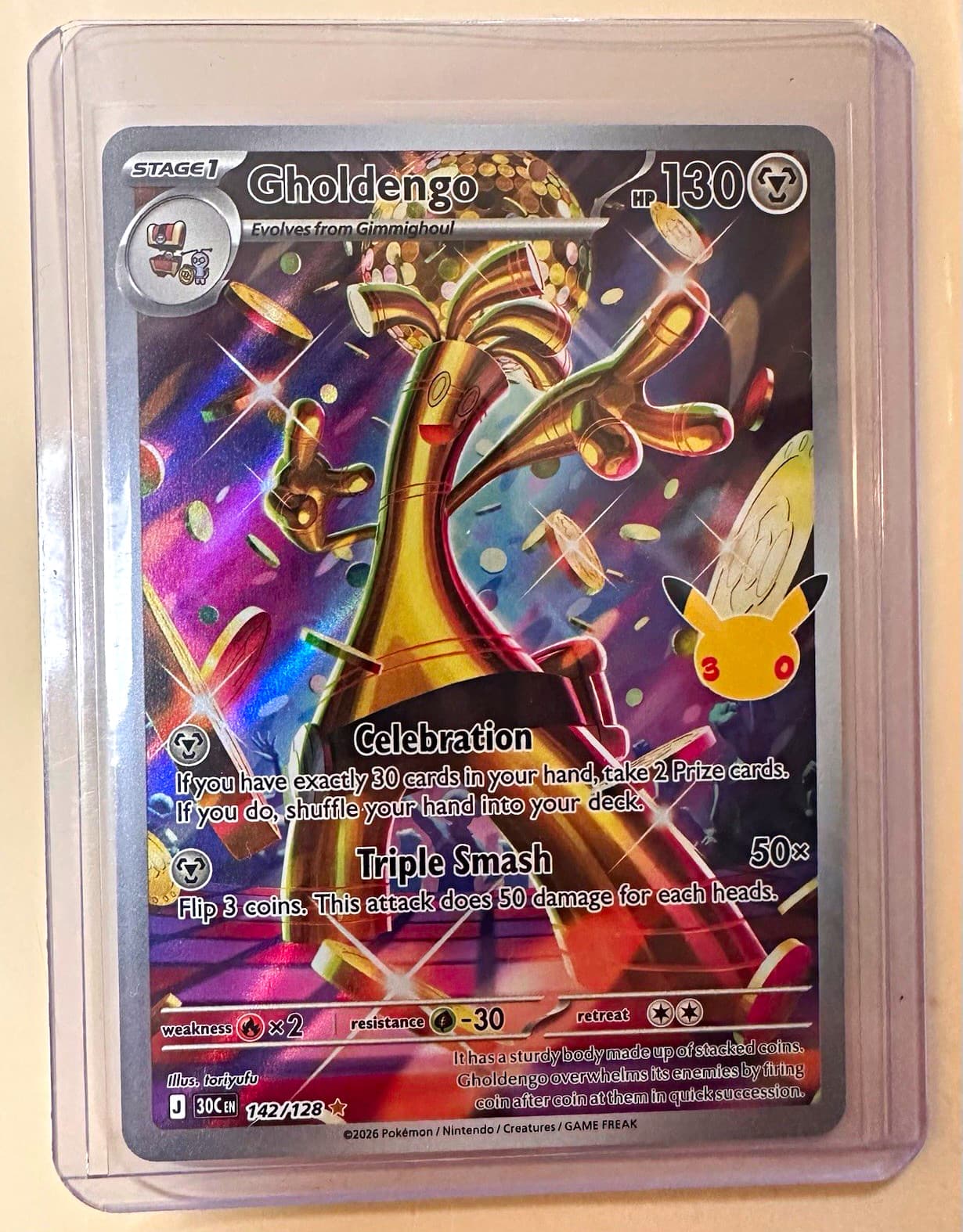 Gholdengo 142/128 30th Celebration Secret Rare Holo Full Art Stage 1 130HP ENG