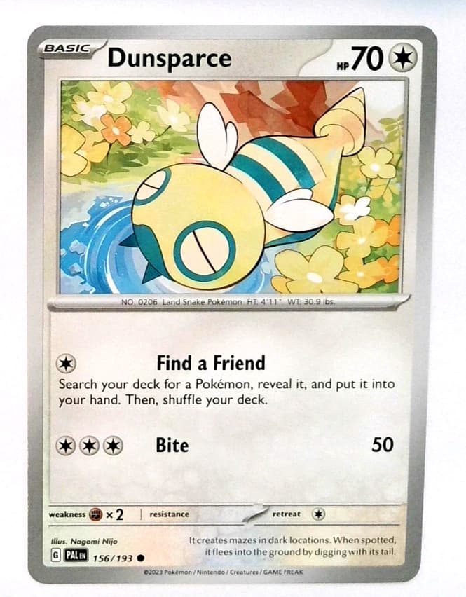Pokemon Dunsparce Card 156/193 Paldea Evolved