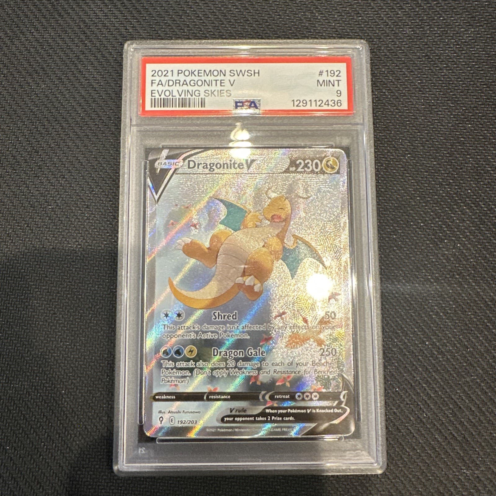 2021 Pokemon SWSH Evolving Skies Dragonite V Full Art Ultra Rare #192/203 PSA 9