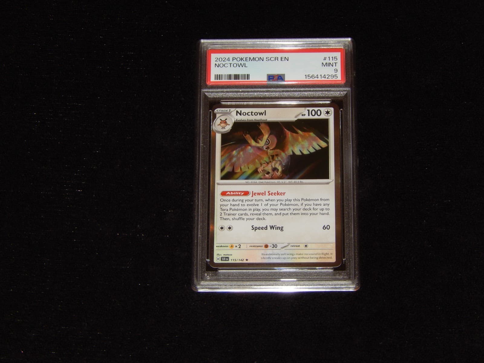 2024 Pokemon Stellar Crown Noctowl Holo #115/142 PSA 9 MINT SCR EN - New Slab