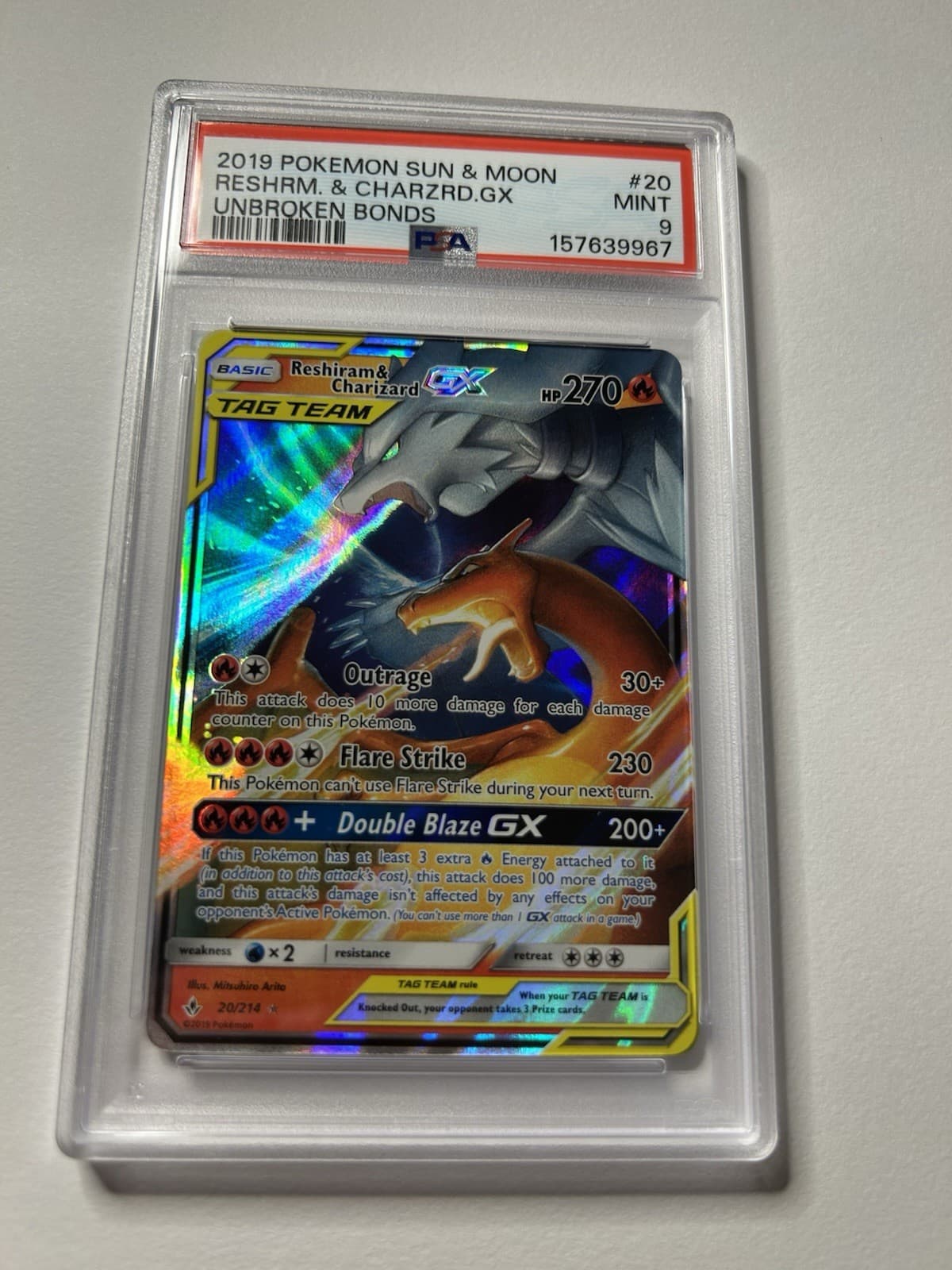 Reshiram & Charizard GX 20/214 Sm-Unbroken Bonds Holo PSA 9