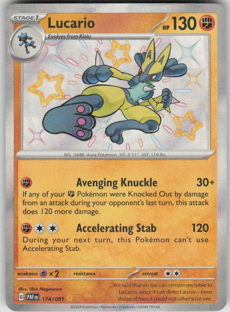 Pokemon Lucario 174/091 SV: Paldean Fates Holofoil Shiny Rare NM