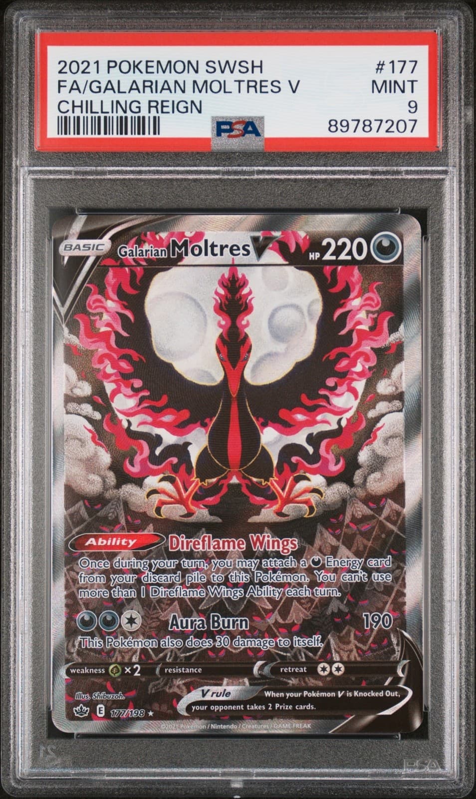 Pokemon TCG Galarian Moltres V 177/198 Chilling Reign Secret Rare PSA 9