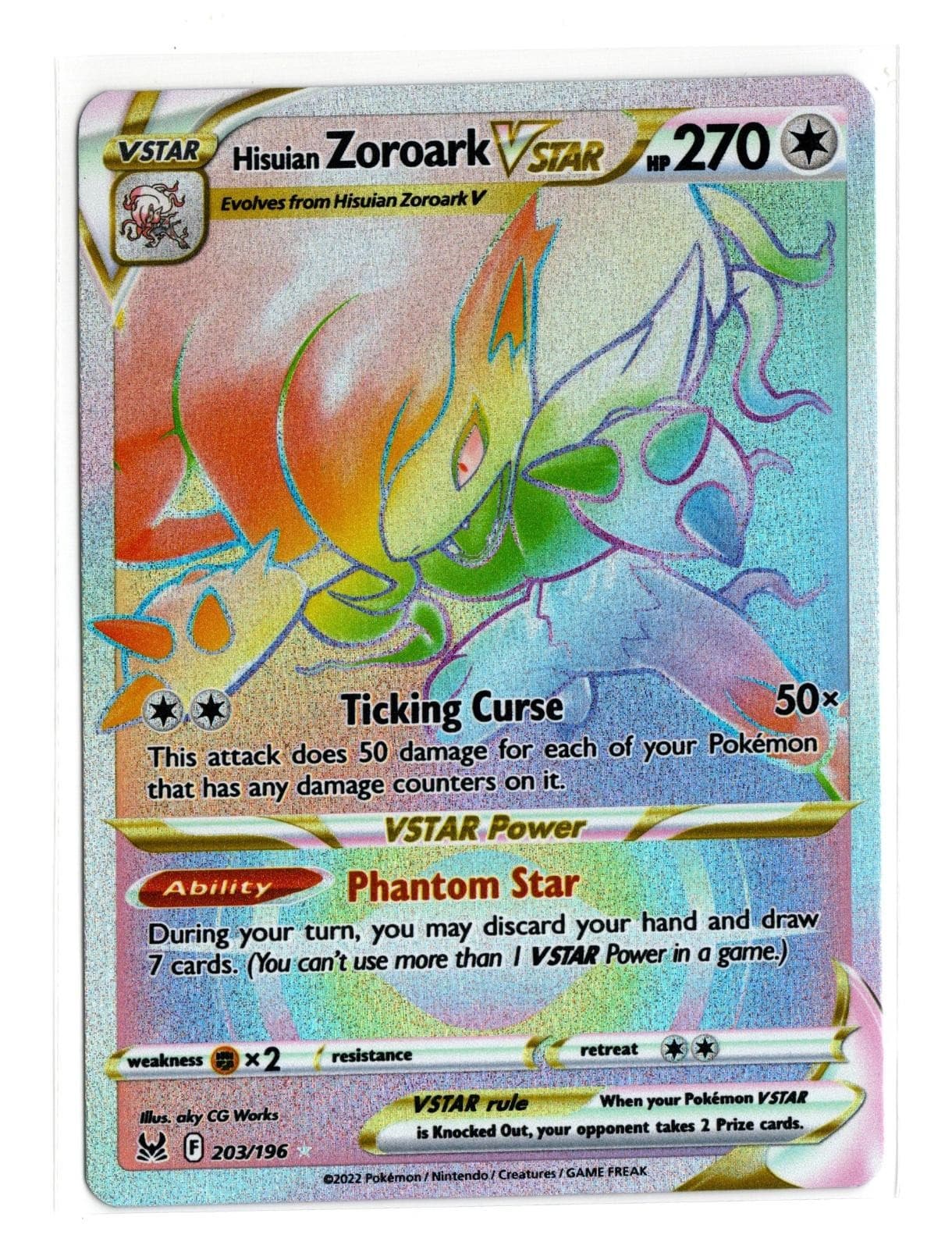 Hisuian Zoroark VSTAR 203/196 Rainbow Rare Lost Origin Pokemon Holo Near Mint