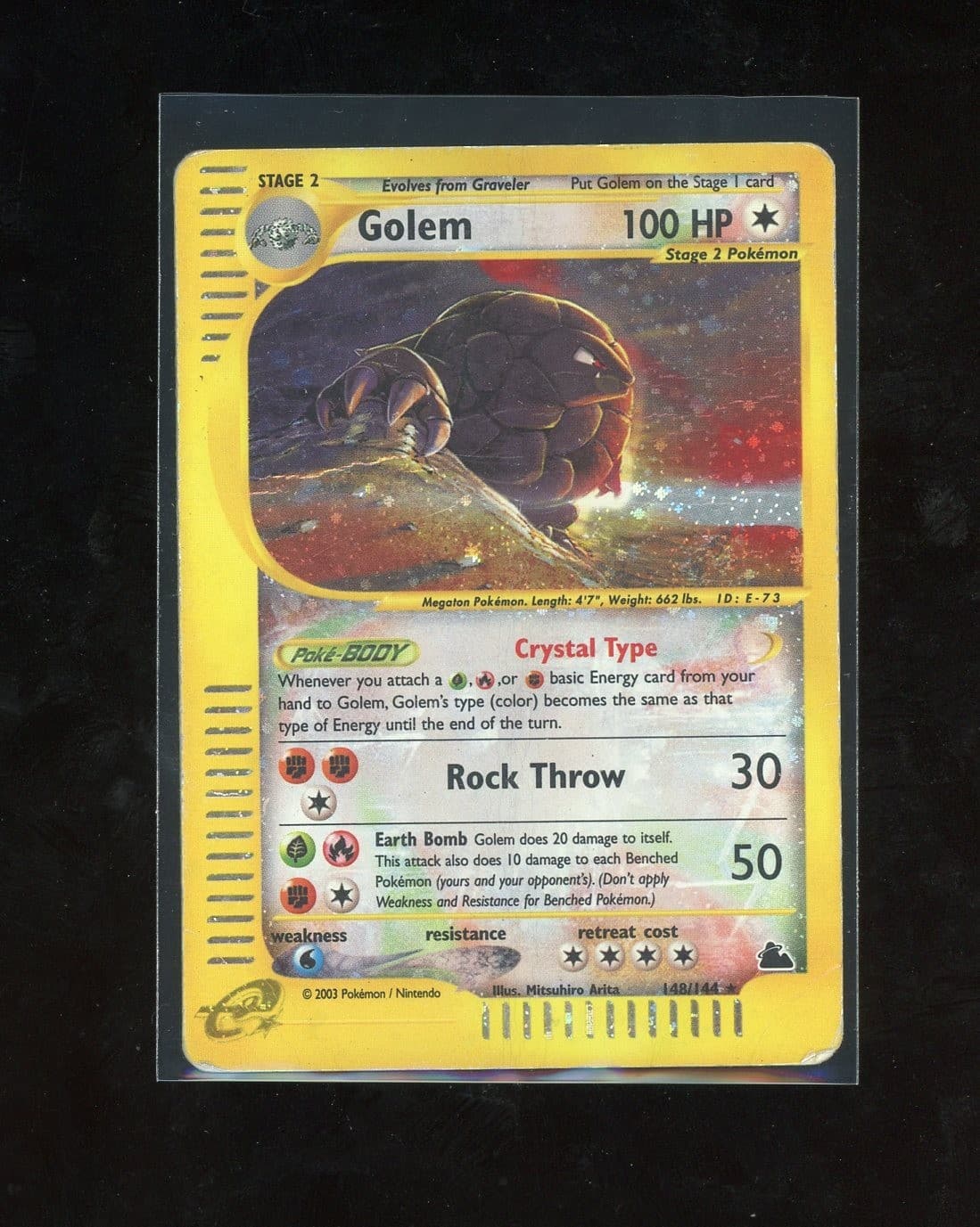 SWIRL 2003 Pokemon Skyridge Golem Crystal Holo Foil 148/144 Secret Rare