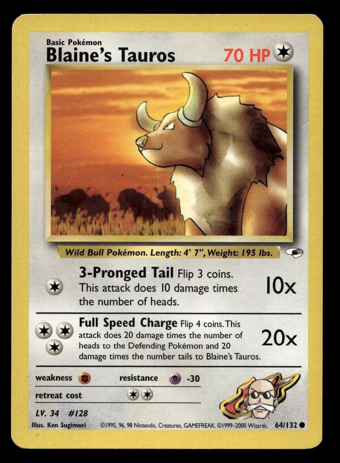 BLAINE'S TAUROS 64/132 COMMON GYM HEROES POKEMON MODERATELY PLAYED