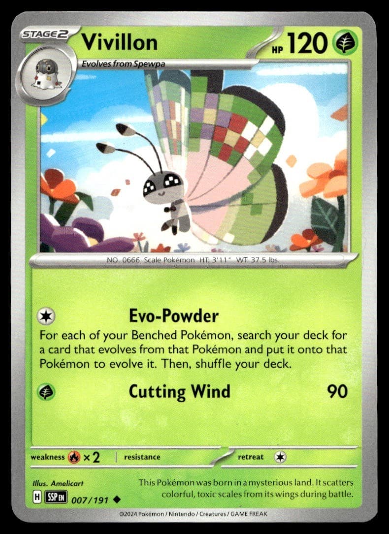 Vivillon 7/191 Pokemon Card Surging Sparks Uncommon 120 HP Near Mint KW