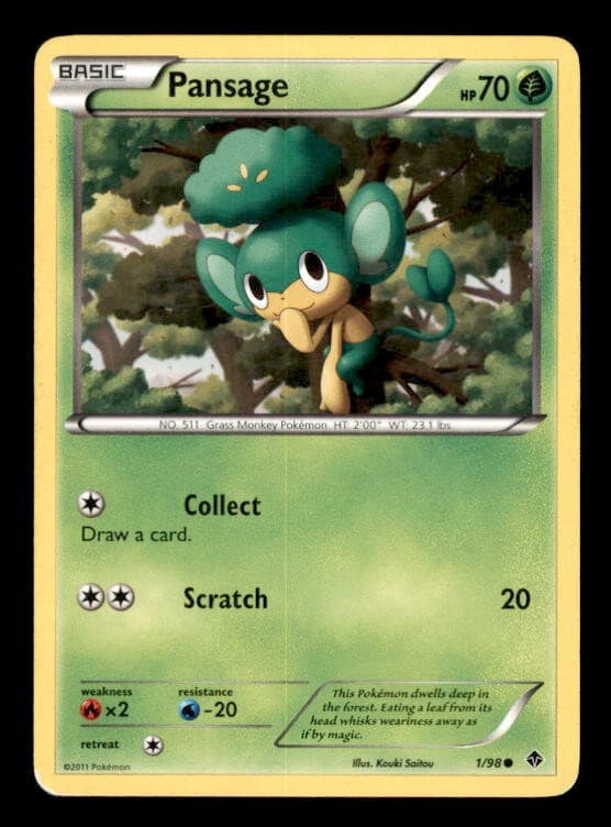 Pansage 1/98 Common Emerging Powers Pokemon Moderately Played
