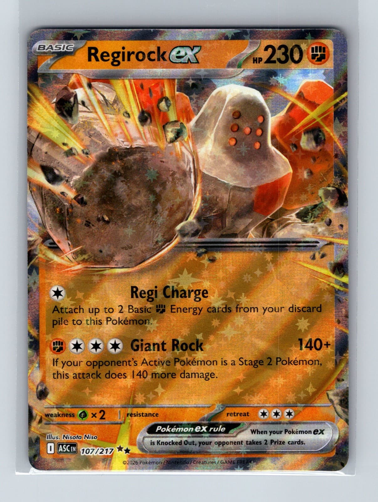 2026 Regirock EX 101/182 Double Rare Pokémon Holofoil Card Destined Rivals