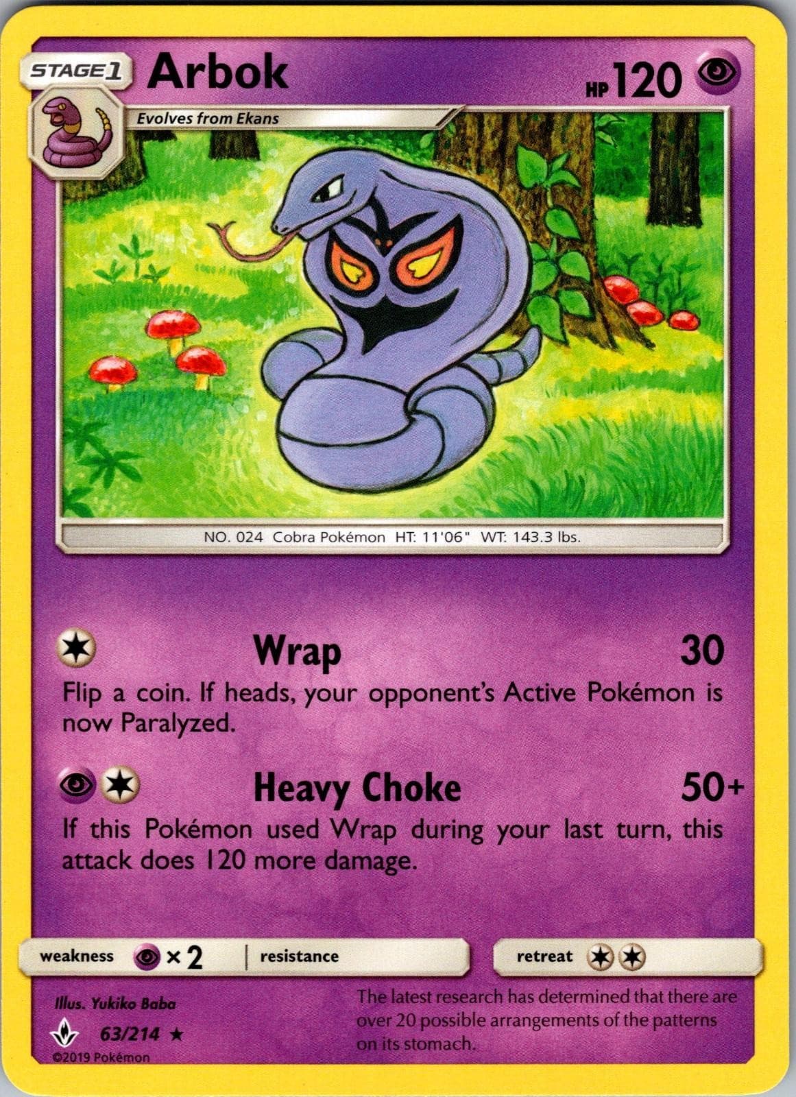 Arbok 63/214 Rare Unbroken Bonds Pokemon LIGHTLY PLAYED
