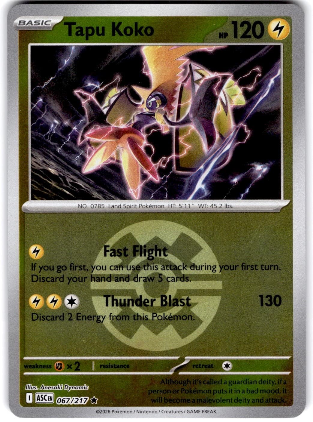 Pokemon Tapu Koko Ascended Heroes 67/217 Pokeball Holo Near Mint English