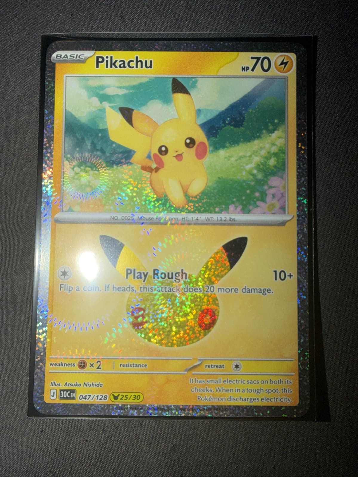 Pokemon TCG Pikachu 47/128 30th Celebration Pikachu Holo 25/30 Near Mint