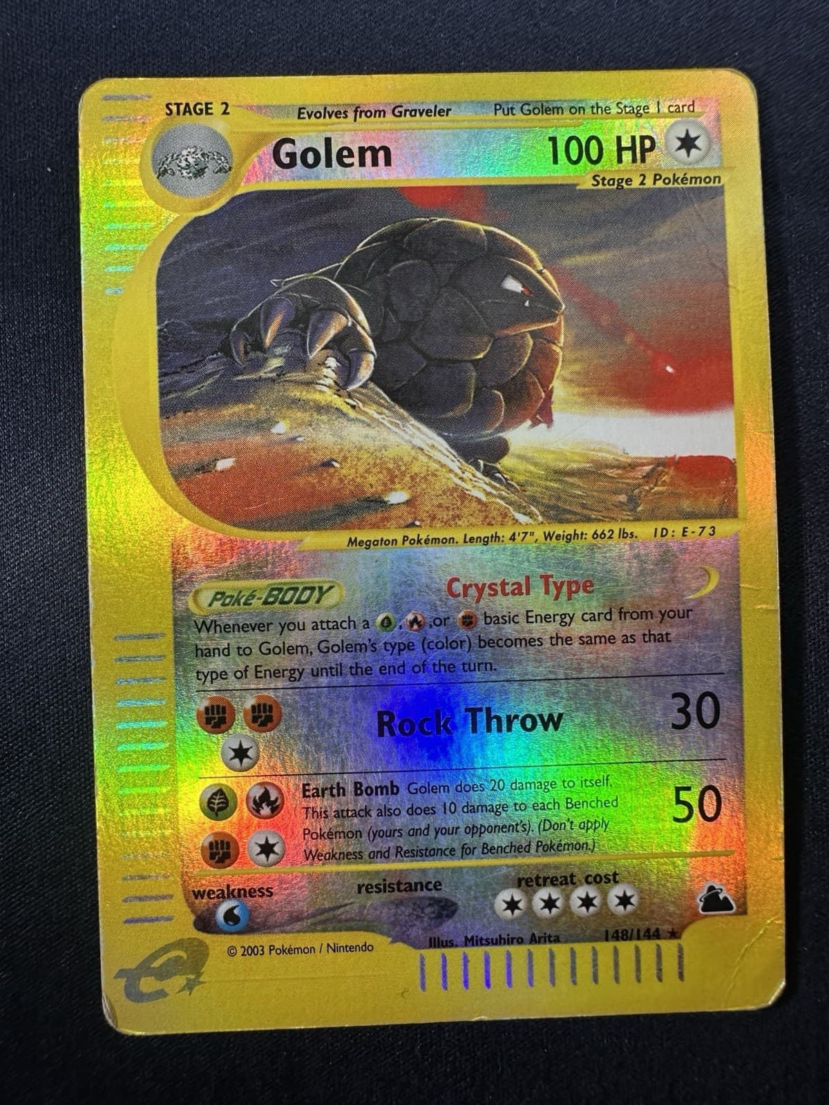 Golem Crystal 148/144 Skyridge Reverse Secret Rare Pokemon TCG Nintendo MP+ B
