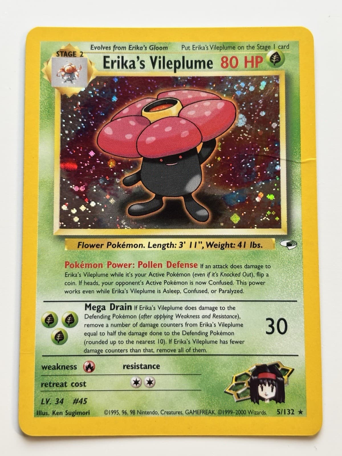 Erika's Vileplume 5/132 Gym Heroes Holo Rare Unlimited English 2000 80 HP