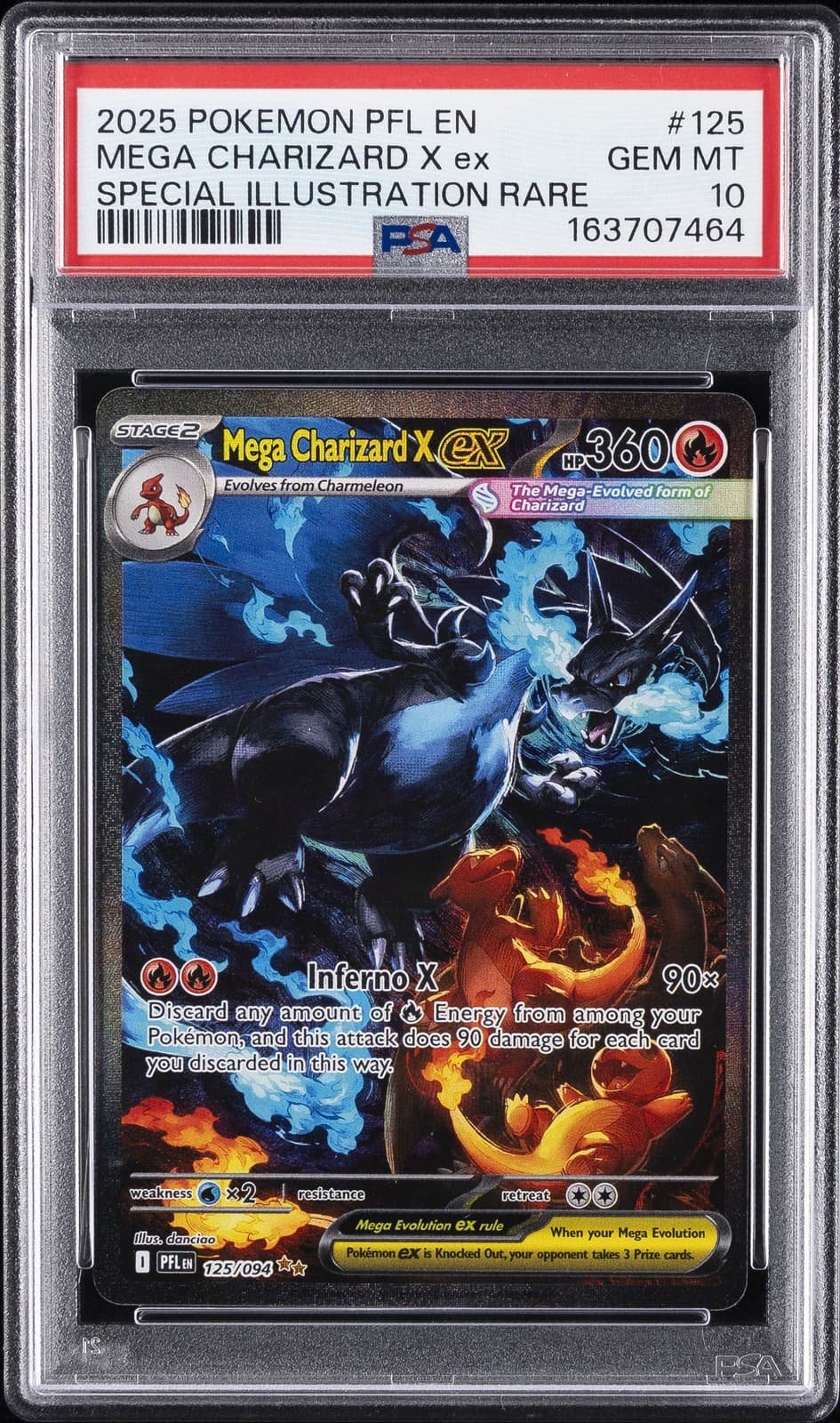 2025 POKEMON PFL EN-PHANTASMAL FLAMES #125 MEGA CHARIZARD X EX PSA 10