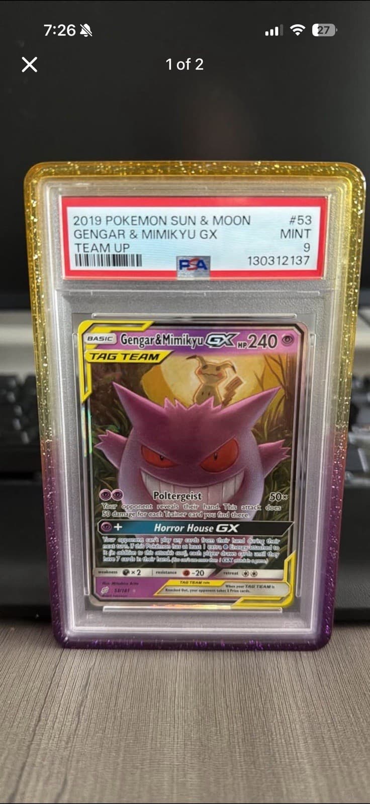 2019 Pokemon Team Up Gengar & Mimikyu GX #53/181 PSA 9 MINT Tag Team Holo