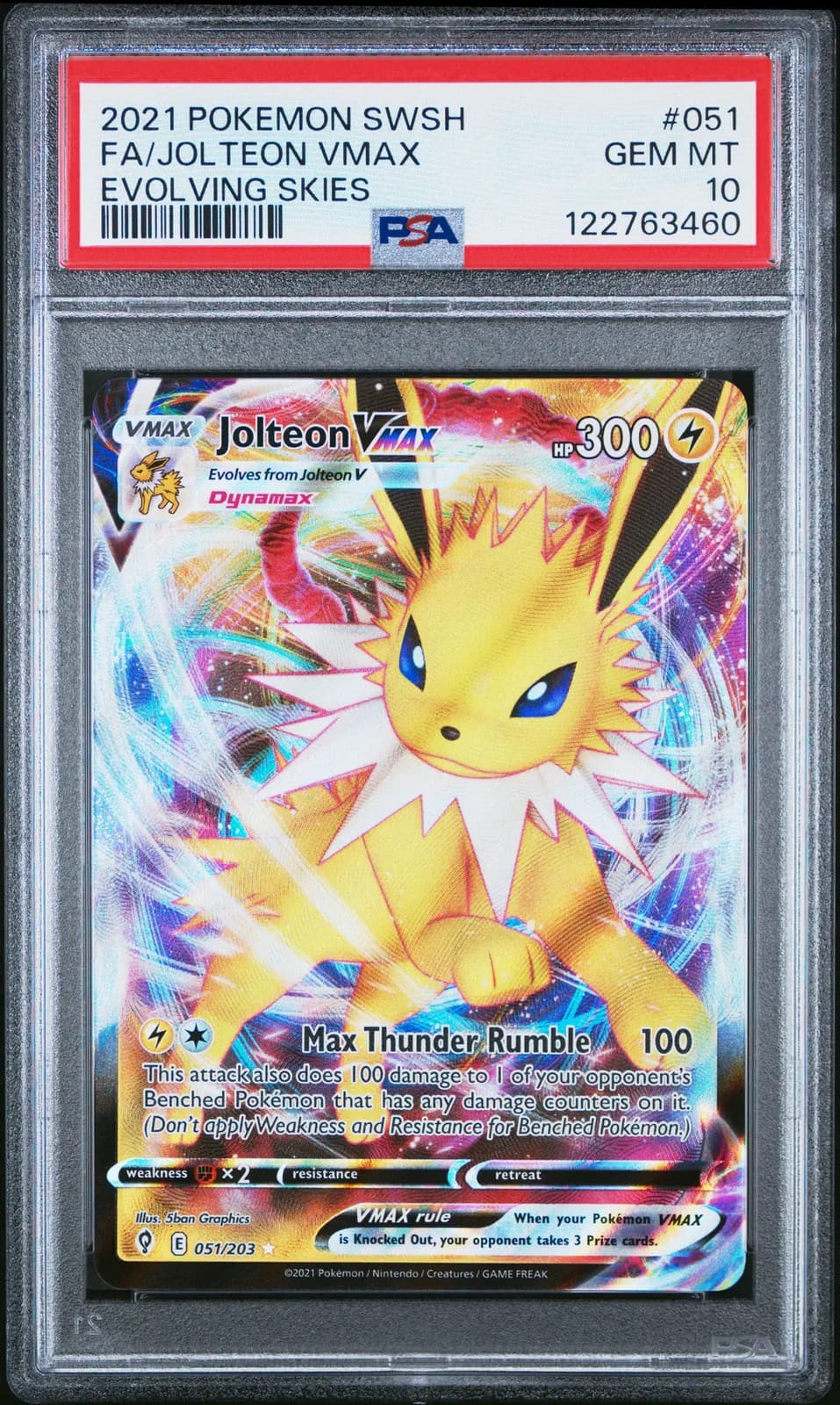 2021 Pokemon Evolving Skies Jolteon VMAX Evolving Skies Fa PSA 10 #051