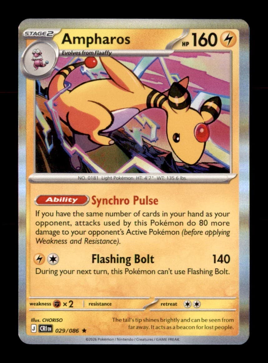 Ampharos 029/086 Rare Chaos Rising Pokemon Holo Near Mint