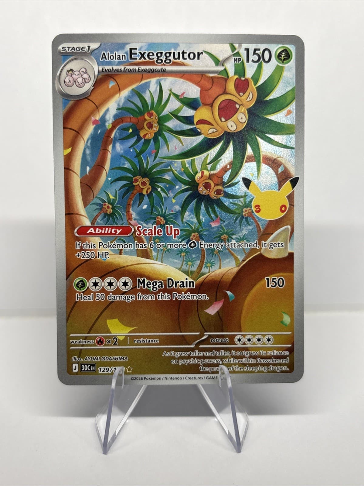Pokémon TCG Alolan Exeggutor 129/128 Me: 30th Celebrations Illustration Rare NM