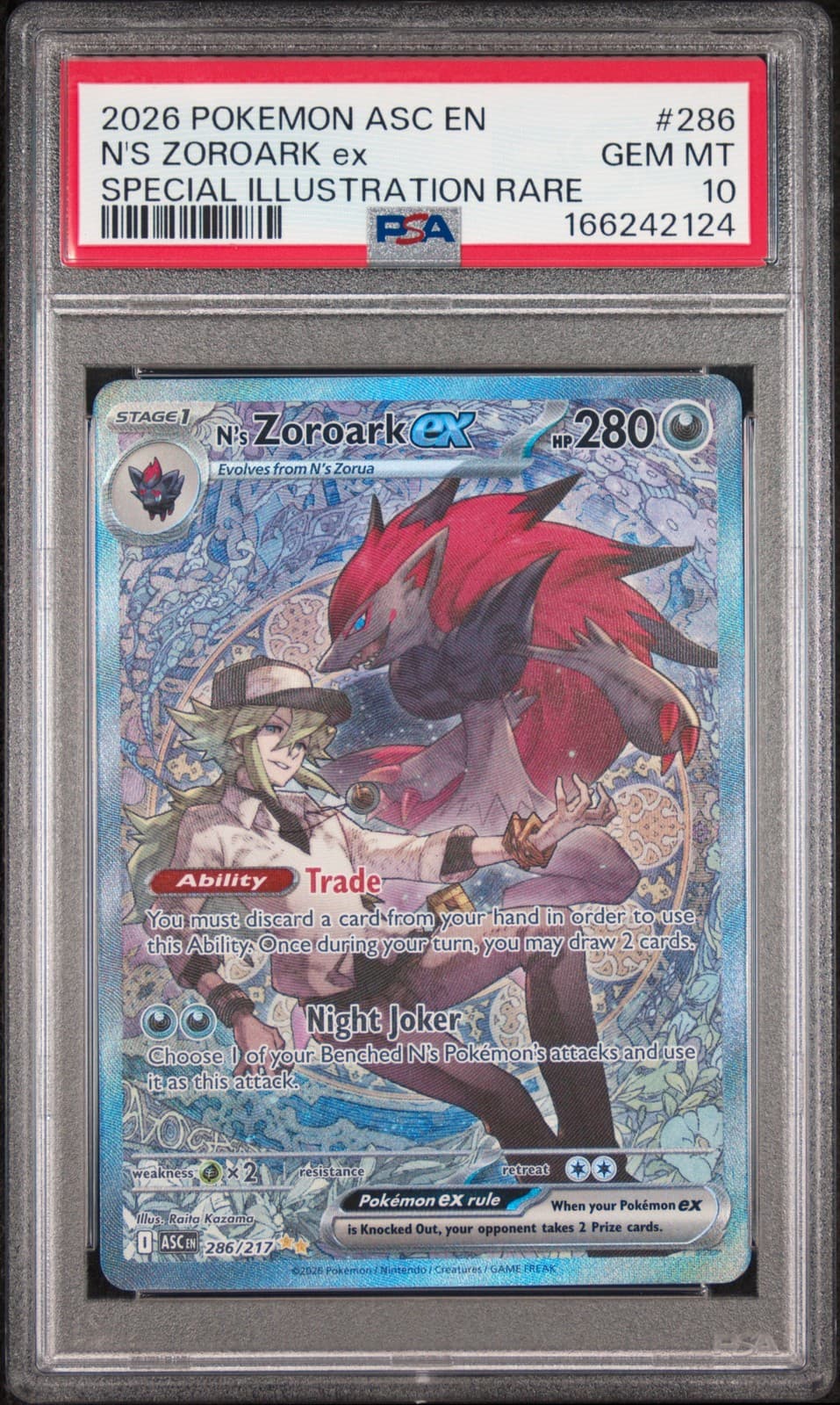 2026 POKEMON ASC EN-ASCENDED HEROES #286 N'S ZOROARK EX PSA 10