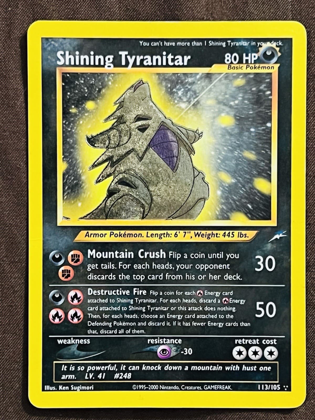 Pokemon Shining Tyranitar 113/105 Neo Destiny Secret Rare Holofoil Vintage LP