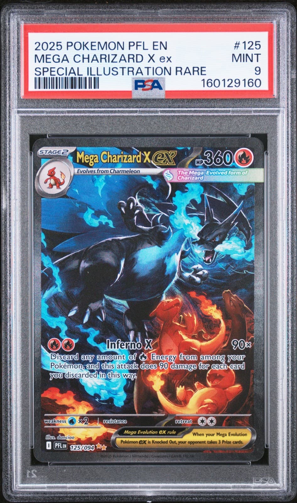 2025 POKEMON PFL SPECIAL ILLUSTRATION RARE #125 MEGA CHARIZARD X EX PSA 9