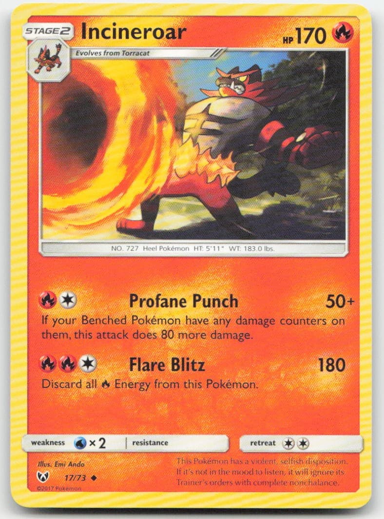 Incineroar 17/73 Shining Legends Pokemon TCG MP