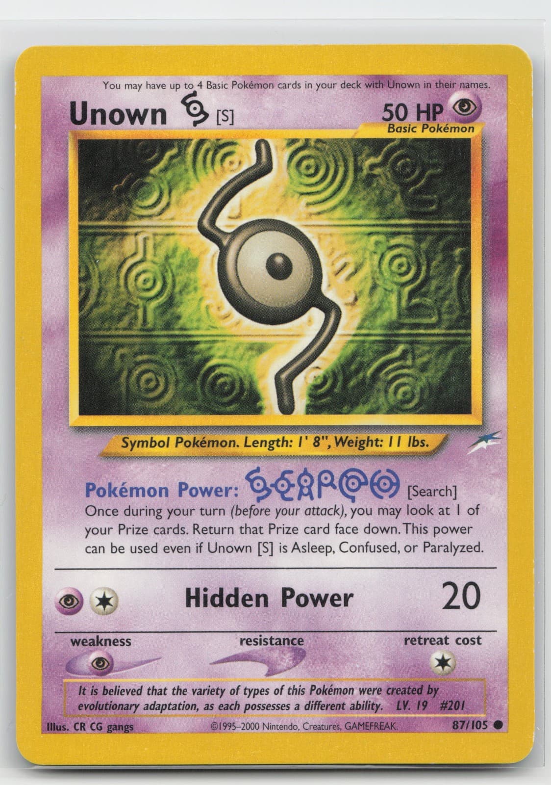Neo Destiny Unown S 87/105 Common Pokemon LP CR CG gangs