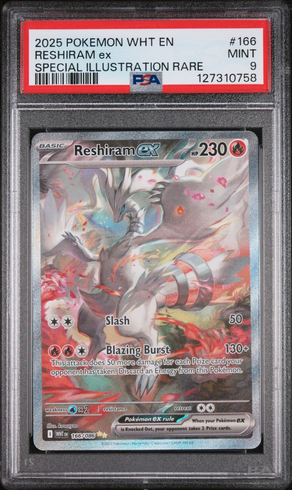 2025 POKEMON WHT EN-WHITE FLARE SPECIAL ILLUSTRATION RARE #166 RESHIRAM EX PSA 9