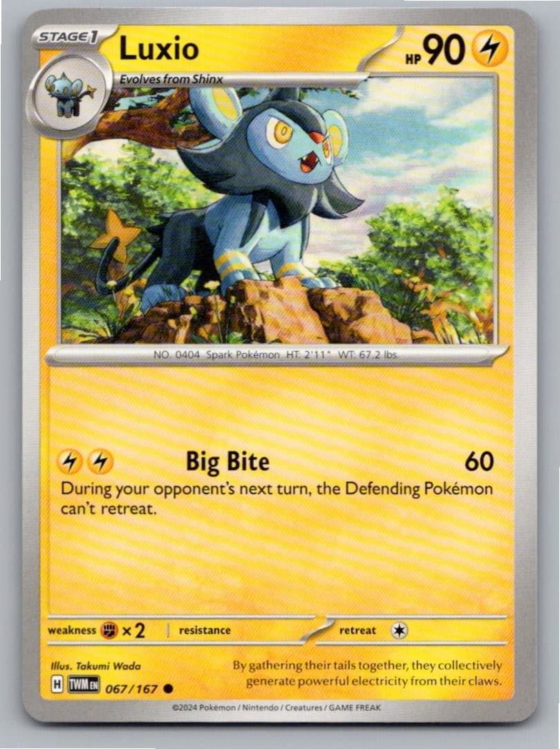 2024 POKEMON LUXIO TWILIGHT MASQUERADE 067/167 COMMON NM A35278 FREE S&H