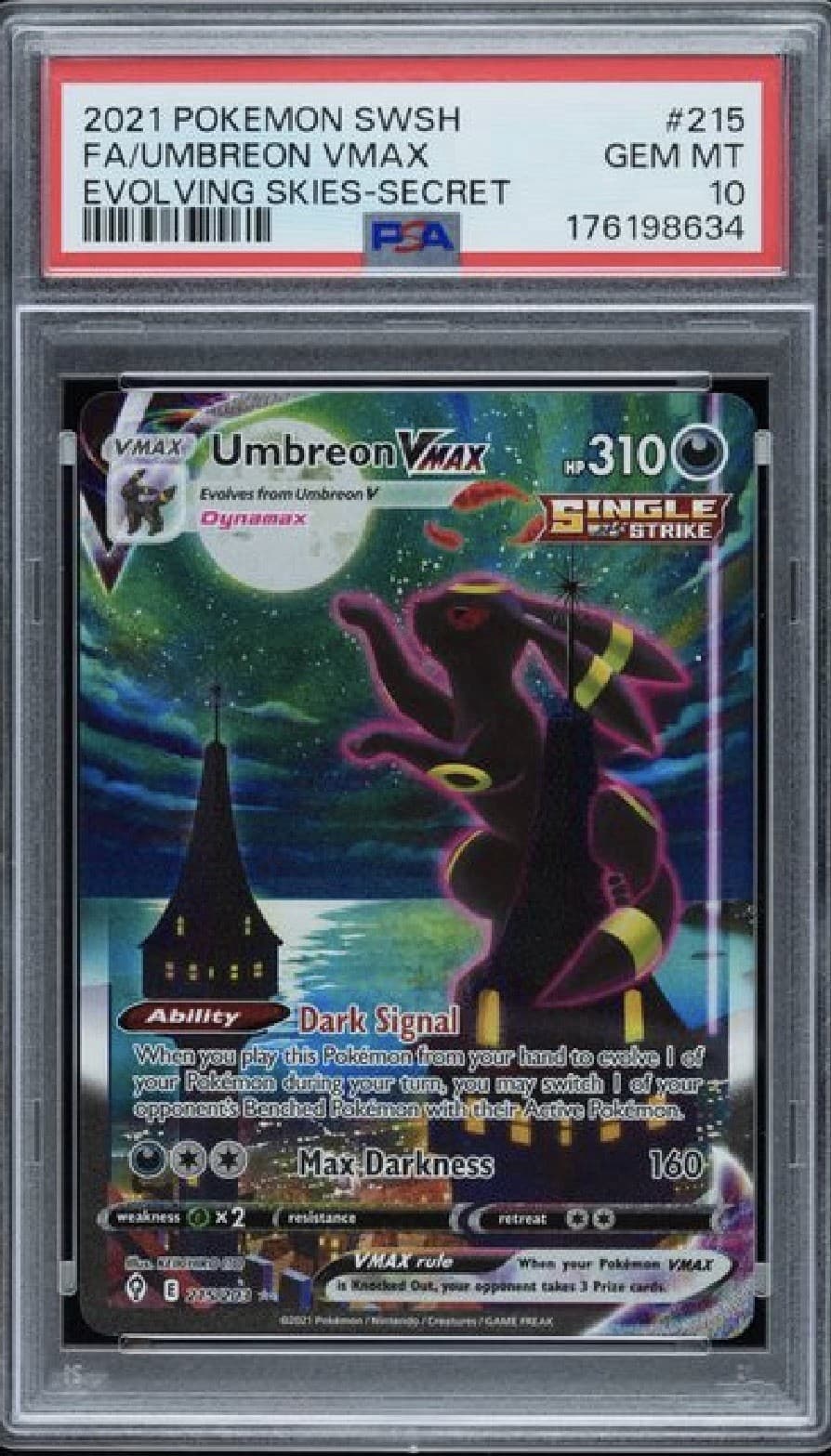 2021 Pokemon Evolving Skies Umbreon VMAX 215/203 - PSA 10