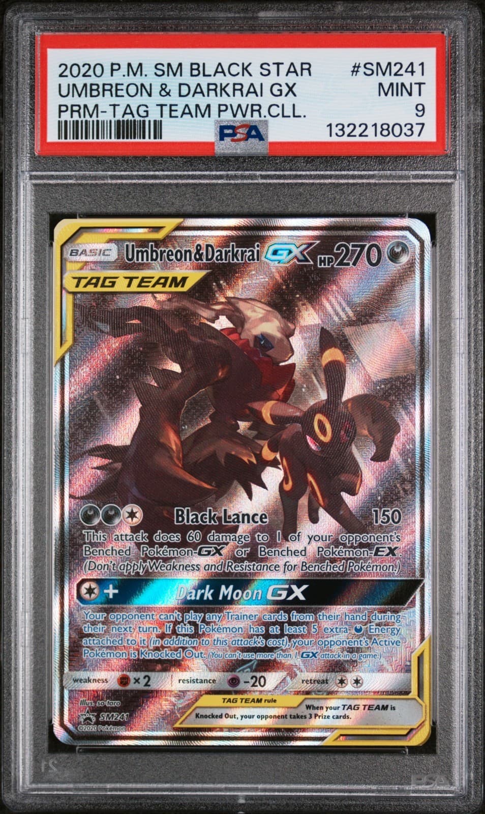 2020 Pokémon TCG Umbreon & Darkrai GX SM241 Tag Team Black Star Promo PSA 9 Mint