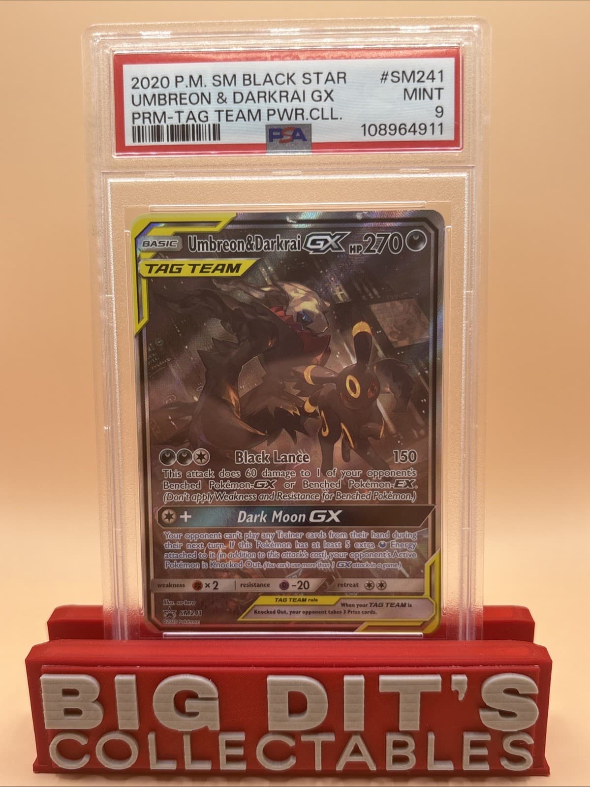 2020 POKEMON SM BLACK STAR PROMO #SM241 UMBREON & DARKRAI GX PSA 9
