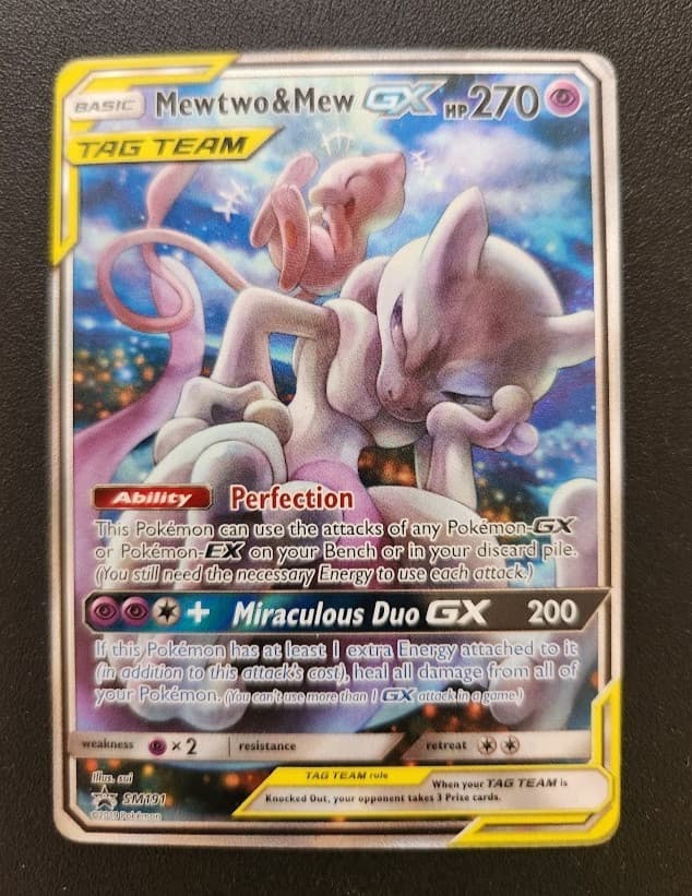 FULL ART Mewtwo & Mew GX Tag Team Pokemon Black Star Promo SM191 Holo Rare - MP